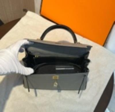 wholesale quality hermes kelly 28 bicolor pearl grey noir matte crocodile ghw